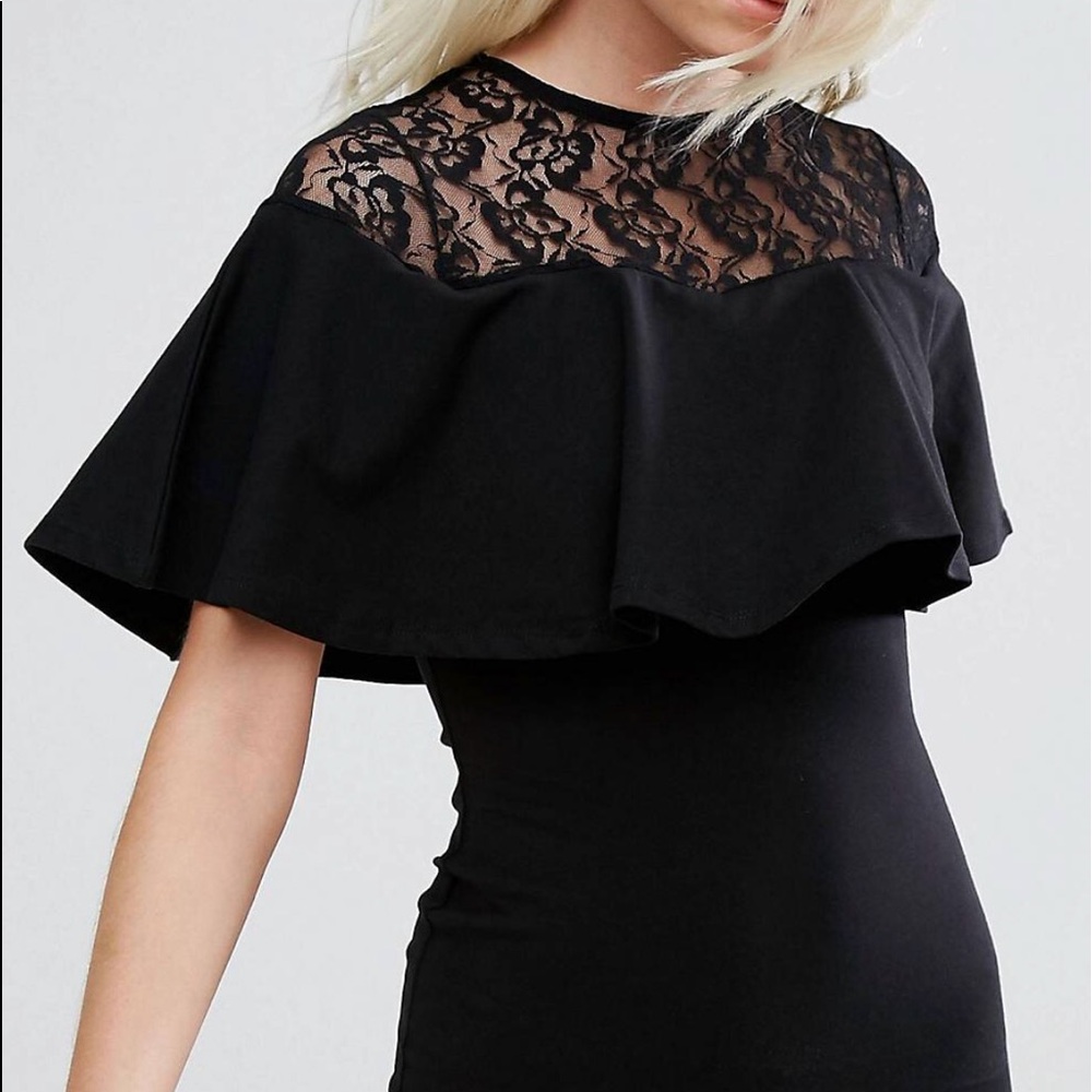 Black lace dress bodycon cape LBD NWT Trend Revole